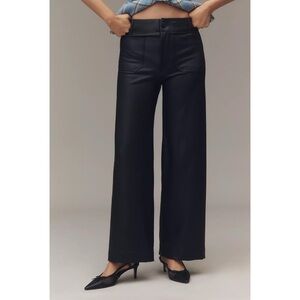 Anthropologie The Colette Faux Leather Full-Length Wide-Leg Pants Black 25